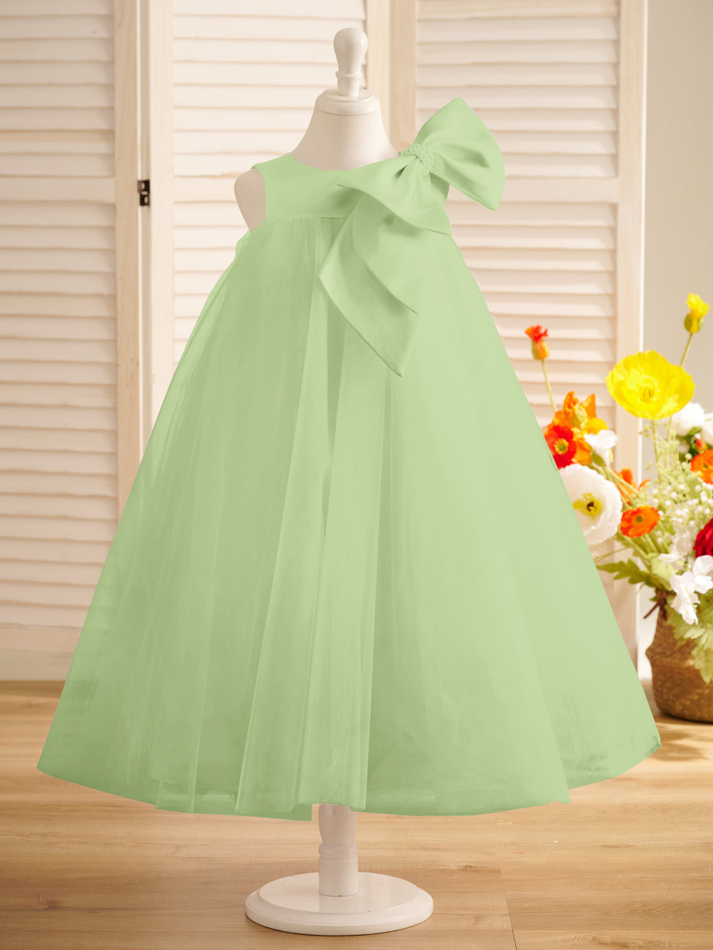 Vestido de tul con lazo grande y corte A hasta la rodilla para niña pequeña