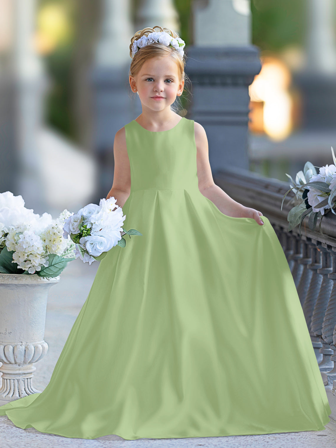 A-Linie Spitze Satin Bodenlang Erstkommunionkleid für Blumenmädchen 