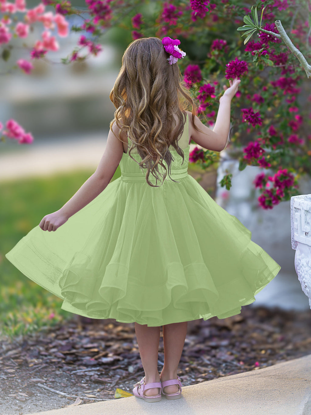 Vestido de fiesta/princesa de tul hasta la rodilla para niña de las flores