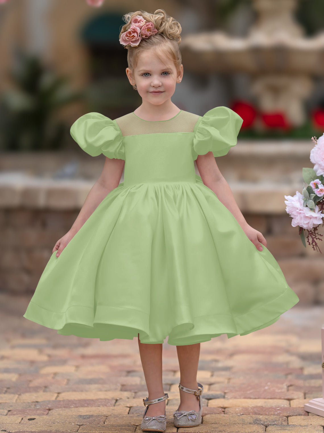 Duchesse-Linie/Princess-Linie Satin Knielang Blumenmädchenkleid 