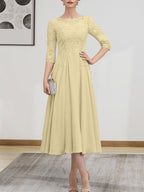 Vestido de gasa con encaje, corte A, ilusión, largo hasta la rodilla, para madre de la novia, con lentejuelas y abalorios