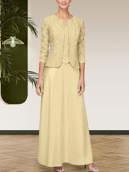 Jackenkleid aus Glitzerspitze und Satinrock mit offener Jacke
