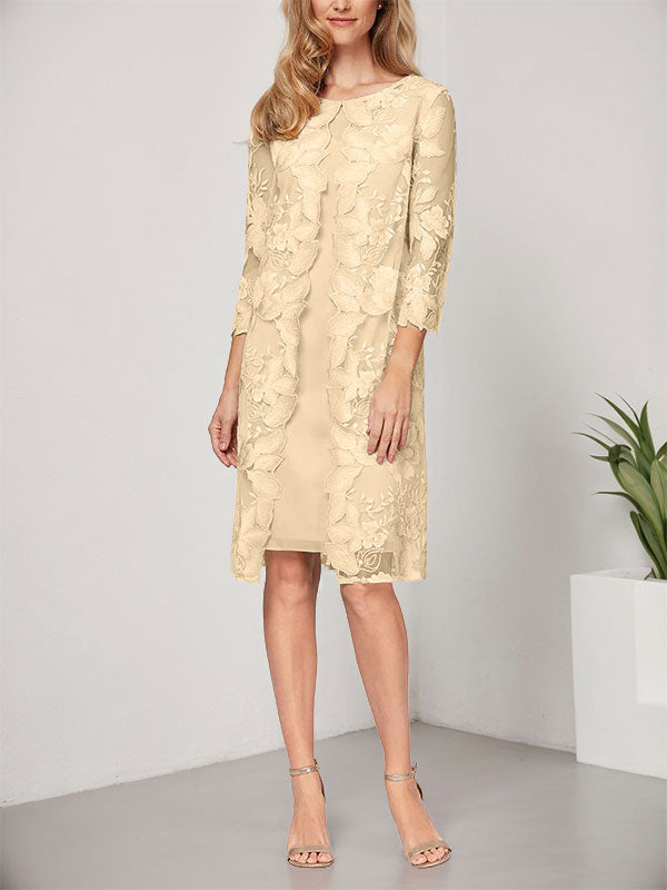 Vestido de gasa con encaje y corte en A hasta la rodilla para madre de la novia con chaqueta
