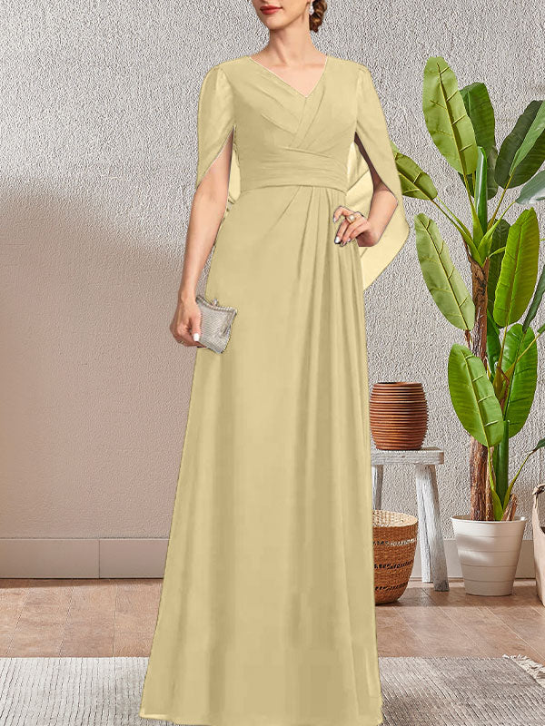 Vestido largo azul marino oscuro con escote en V y corte A para madre de la novia