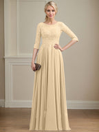 Vestido de gasa con encaje y lentejuelas para madre de la novia, corte A, escote ilusión, largo hasta el suelo
