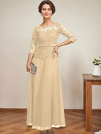 Vestido de gasa con encaje y escote en A, ilusión, largo hasta los tobillos, para madre de la novia con cuentas de diamantes de imitación