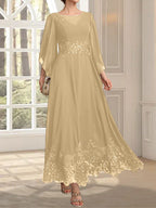 Vestido de gasa con encaje y lentejuelas para madre de la novia, corte A, escote ilusión, largo hasta los tobillos