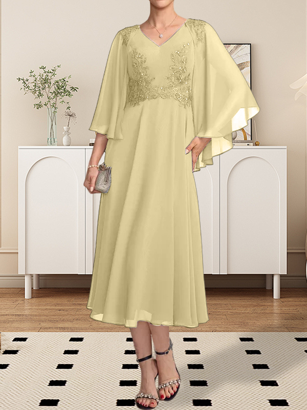 Vestido de gasa con encaje y escote en V para madre de la novia, largo hasta la rodilla, con lentejuelas y abalorios
