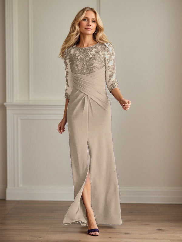 Vestido para madre de la novia de crepé elástico con encaje color ciruela