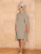 Vestidos de madre de la novia con mangas largas, corte tubo/columna y cuentas
