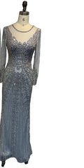 Champagner Dubai Luxus Meerjungfrau Abendkleider mit langen Ärmeln Diamant Perlen Abendkleid 2025 LA70443 