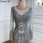 Champagner Dubai Luxus Meerjungfrau Abendkleider mit langen Ärmeln Diamant Perlen Abendkleid 2025 LA70443 