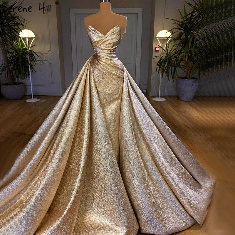Vestido de noche sexy sin mangas con escote sirena color champán 2025, diseño de vestido formal sencillo con hombros descubiertos LA70626 