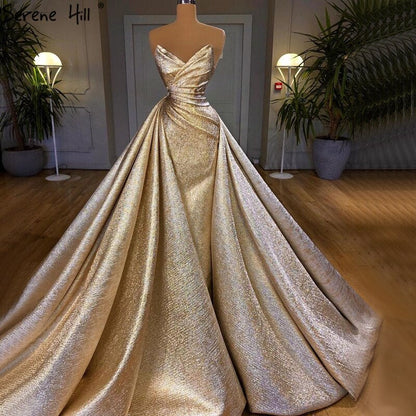 Vestido de noche sexy sin mangas con escote sirena color champán 2025, diseño de vestido formal sencillo con hombros descubiertos LA70626 