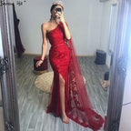 Champagner One-Shoulder Mermaid Sexy Abendkleider Ärmellose Spitze Perlen Abendkleid 2025 LA70181 