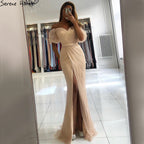 Champagner Kurzen Ärmeln Sexy Elegante Cocktail Kleid Meerjungfrau Split Cocktail Party Kleider 2025 LA70736S 