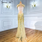 Im Angebot, keine Rückgabe, keine Rückerstattung. Champagner, transparentes, sexy Meerjungfrau-Abendkleid, ärmellos, Pailletten, Tüll, Abendkleider 2025 LA6156 