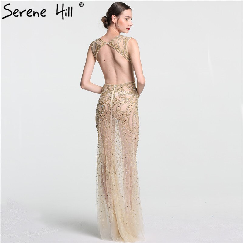 Im Angebot, keine Rückgabe, keine Rückerstattung. Champagner, transparentes, sexy Meerjungfrau-Abendkleid, ärmellos, Pailletten, Tüll, Abendkleider 2025 LA6156 