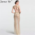 Im Angebot, keine Rückgabe, keine Rückerstattung. Champagner, transparentes, sexy Meerjungfrau-Abendkleid, ärmellos, Pailletten, Tüll, Abendkleider 2025 LA6156 