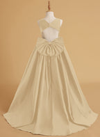 Duchesse-Linie/Princess-Linie Satin Sweep/Pinsel zug Blumenmädchenkleid 