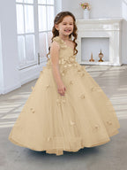 Duchesse-Linie/Princess-Linie Tüll Bodenlang Blumenmädchenkleid 