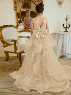 Duchesse-Linie/Princess-Linie Satin Tüll Bodenlang Blumenmädchenkleid 