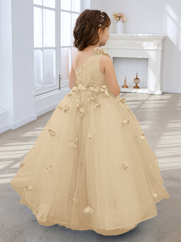 Duchesse-Linie/Princess-Linie Tüll Bodenlang Blumenmädchenkleid 