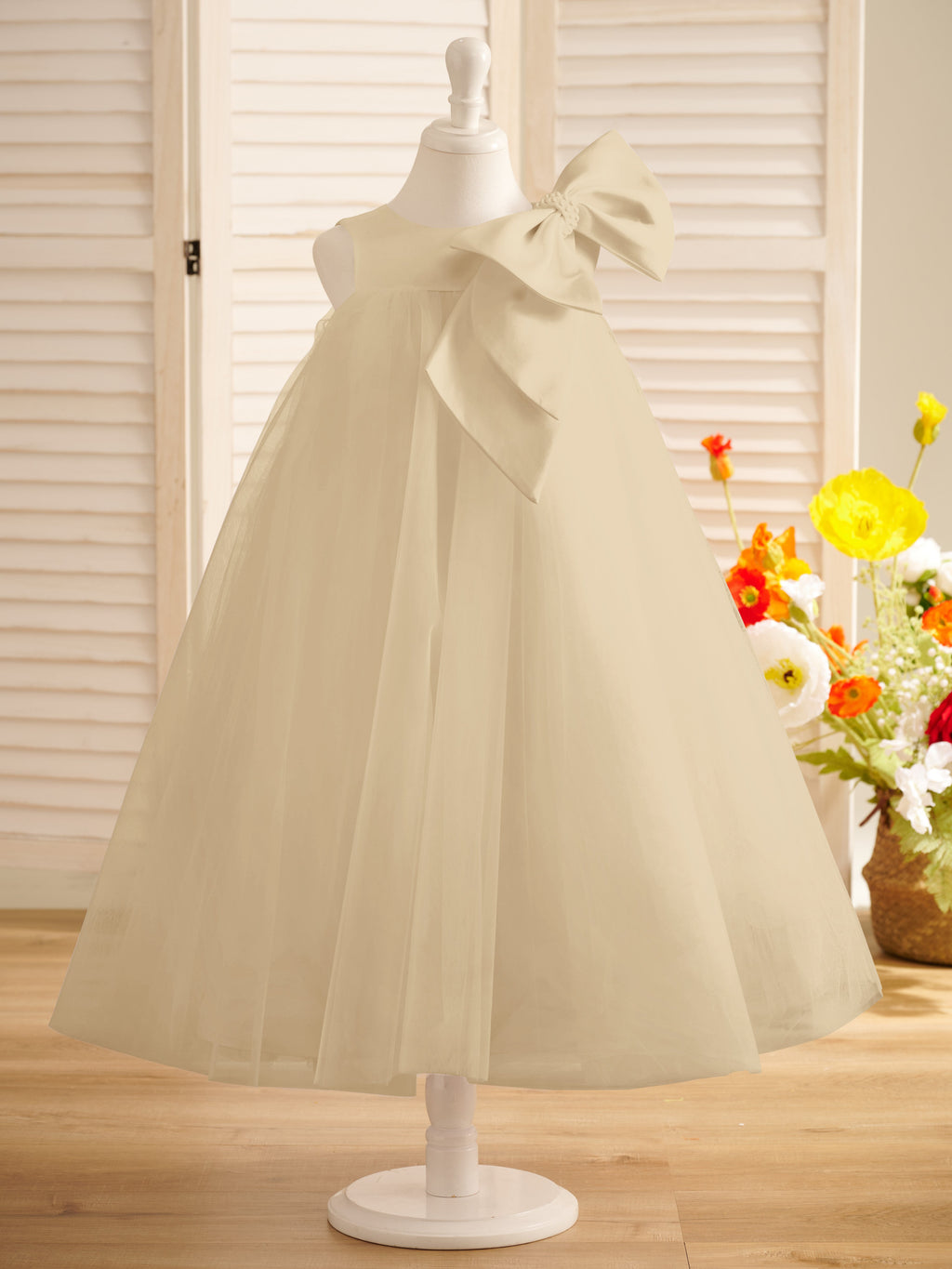 Vestido de tul con lazo grande y corte A hasta la rodilla para niña pequeña