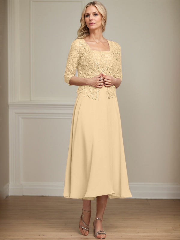 Vestido de gasa con encaje y lentejuelas para madre de la novia, corte A, largo hasta la rodilla
