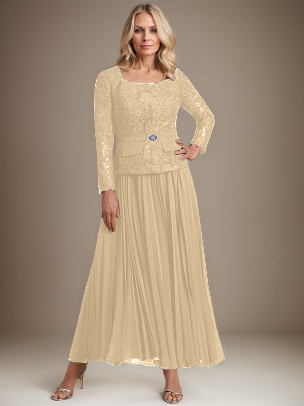 Vestido de gasa para madre de la novia con corte A, cuadrado, largo hasta los tobillos, con pliegues