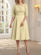 Vestido de gasa con encaje y escote redondo hasta la rodilla para madre de la novia