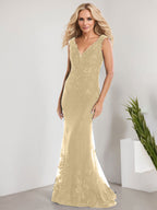 Vestido de novia de gasa con encaje, escote en V y largo hasta el suelo, con apliques de lentejuelas, estilo sirena