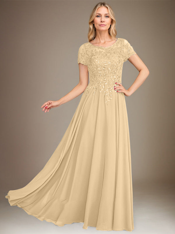 Vestido de gasa para madre de la novia, corte A, largo hasta el suelo, con apliques y lentejuelas