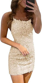 Vestidos de fiesta sin mangas con tirantes finos y encaje azul de columna corta 