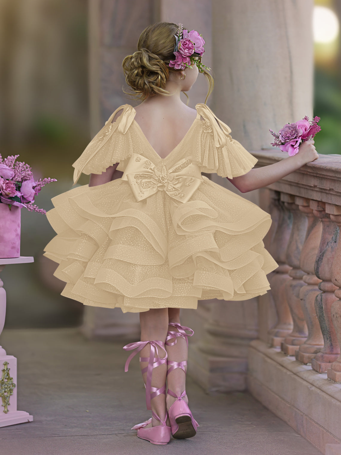 Vestido de fiesta/princesa de tul hasta la rodilla para niña de las flores de cumpleaños