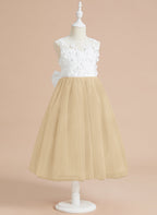 Floral Lace and Large Bow Tea-length Dress