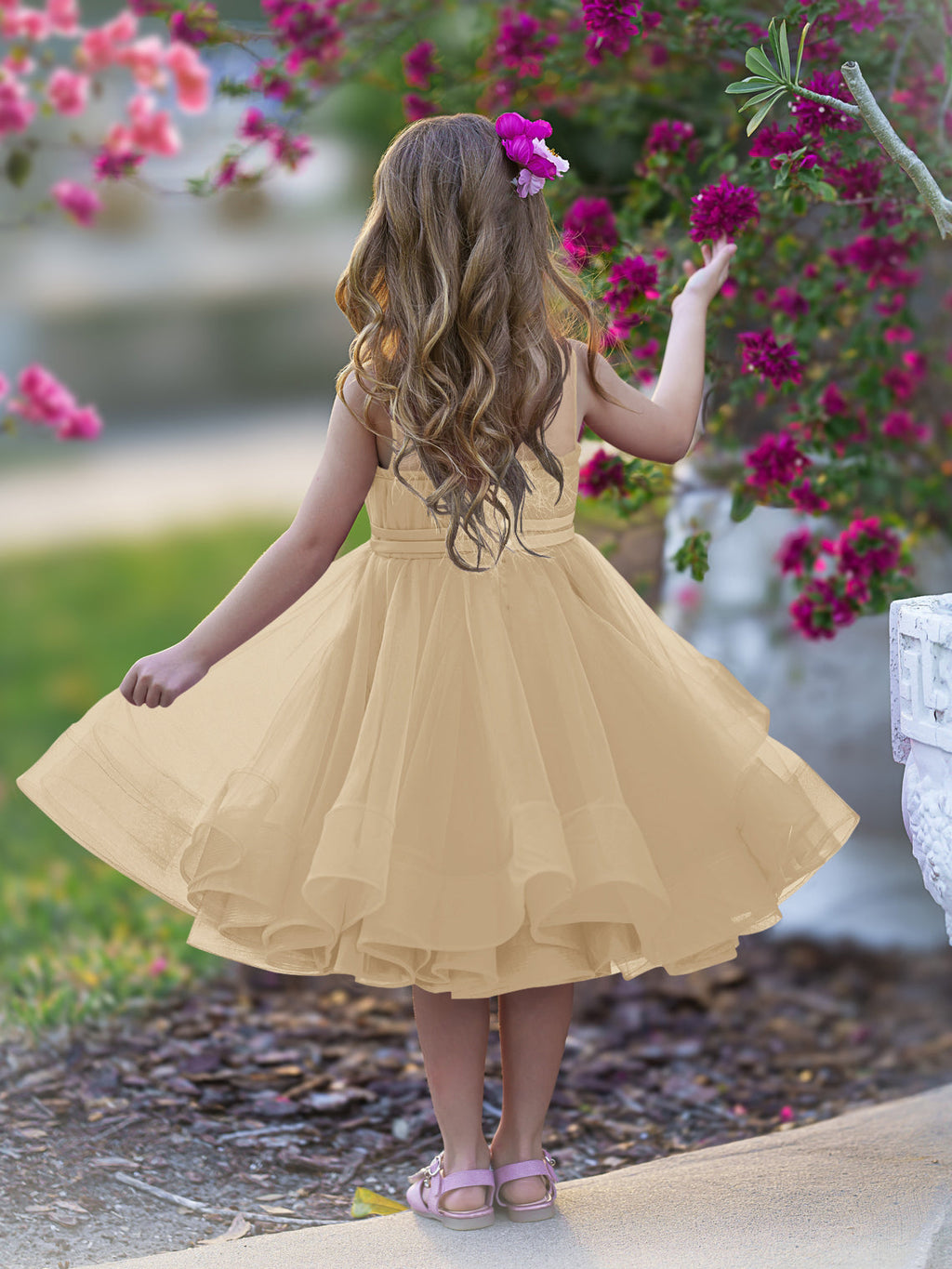 Duchesse-Linie/Princess-Linie Tüll Knielanges Blumenmädchenkleid 
