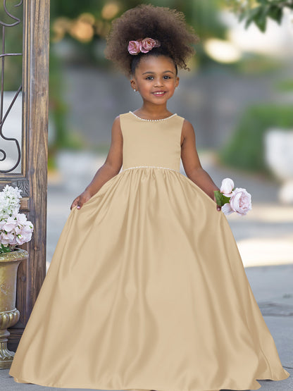 Sleeveless Satin Beaded Neckline and Bow Detail Dress