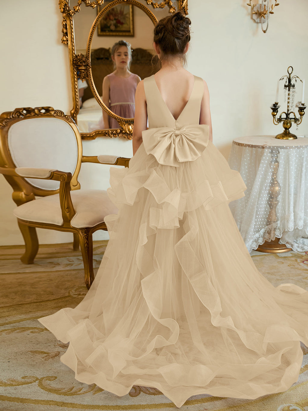 Duchesse-Linie/Princess-Linie Satin Tüll Bodenlang Blumenmädchenkleid 