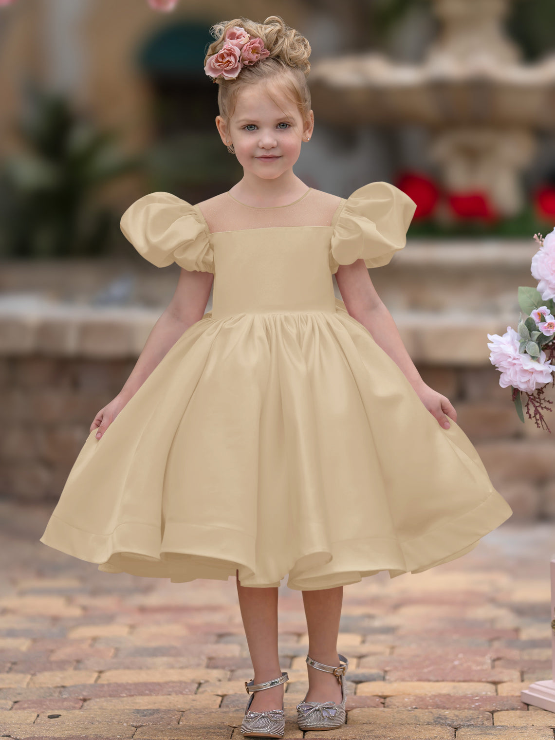 Ball-Gown/Princess Satin Knee-length Flower Girl Dress
