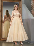 Nova | Champagnerfarbenes, knielanges A-Linien-Ballkleid aus Tüll mit Herzausschnitt