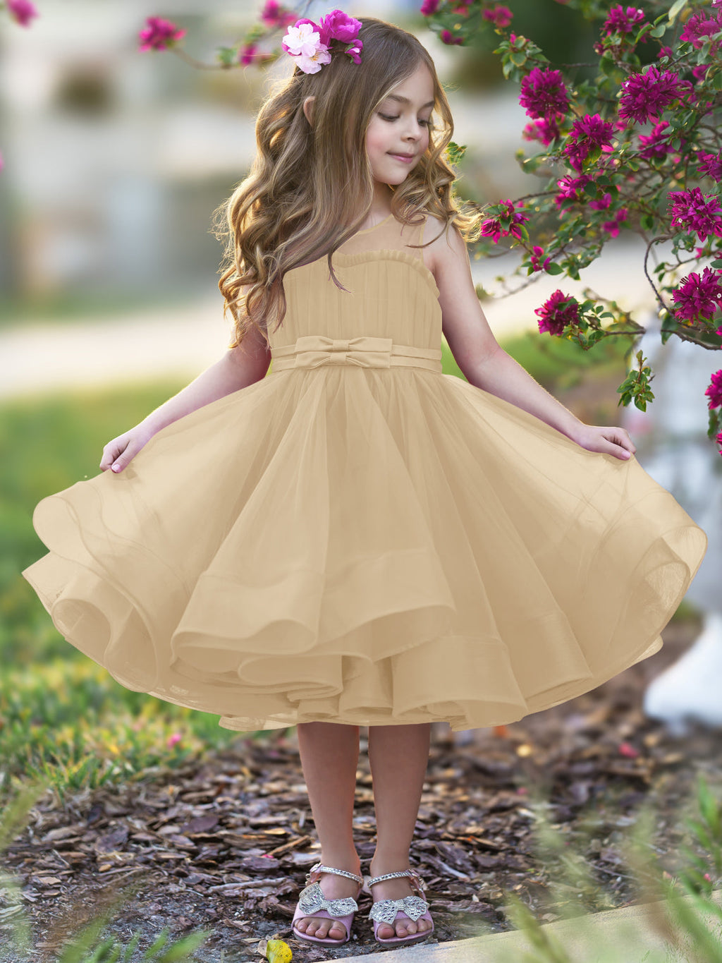 Duchesse-Linie/Princess-Linie Tüll Knielanges Blumenmädchenkleid 