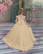 Vestido de fiesta/princesa de encaje con cola larga, color rosa, para cumpleaños