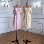 On Sale no return no refund Sale Champange Short Sleeves Sexy Elegant Cocktail Dress Handmade Flowers Crystal Cocktail Party Gowns 2025 LA60730