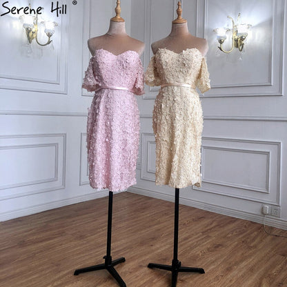 En oferta, sin devolución ni reembolso. Oferta, vestido de cóctel elegante y sexy de manga corta color champán, hecho a mano con flores y cristales, vestidos de cóctel para fiesta 2025 LA60730 