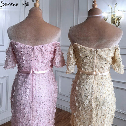 En oferta, sin devolución ni reembolso. Oferta, vestido de cóctel elegante y sexy de manga corta color champán, hecho a mano con flores y cristales, vestidos de cóctel para fiesta 2025 LA60730 