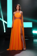 Charmantes A-Linien-Ballkleid mit U-Ausschnitt, ärmellos, Rüschen, Chiffon und Schlitz vorne