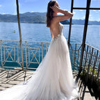 Charming High Fork Bohemian Sleeveless Sweetheart Mopping Wedding Dresses Off Shoulder Appliques Lace Bridal Gowns Boho Backless-payinti