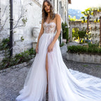 Charming High Fork Bohemian Sleeveless Sweetheart Mopping Wedding Dresses Off Shoulder Appliques Lace Bridal Gowns Boho Backless-payinti