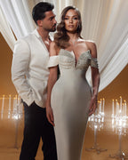 Charmante Meerjungfrau Off-the-Shoulder Ärmellose Rüschen Satin Brautkleider